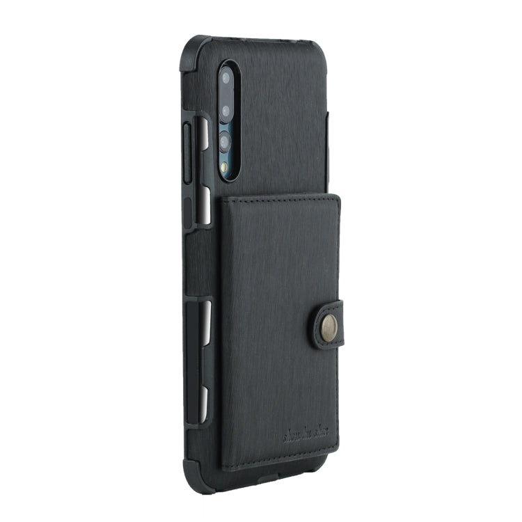 For Huawei P20 Pro Brushed Texture Shockproof PU + TPU Case, with Card Slots & Wallet & Photo Frame