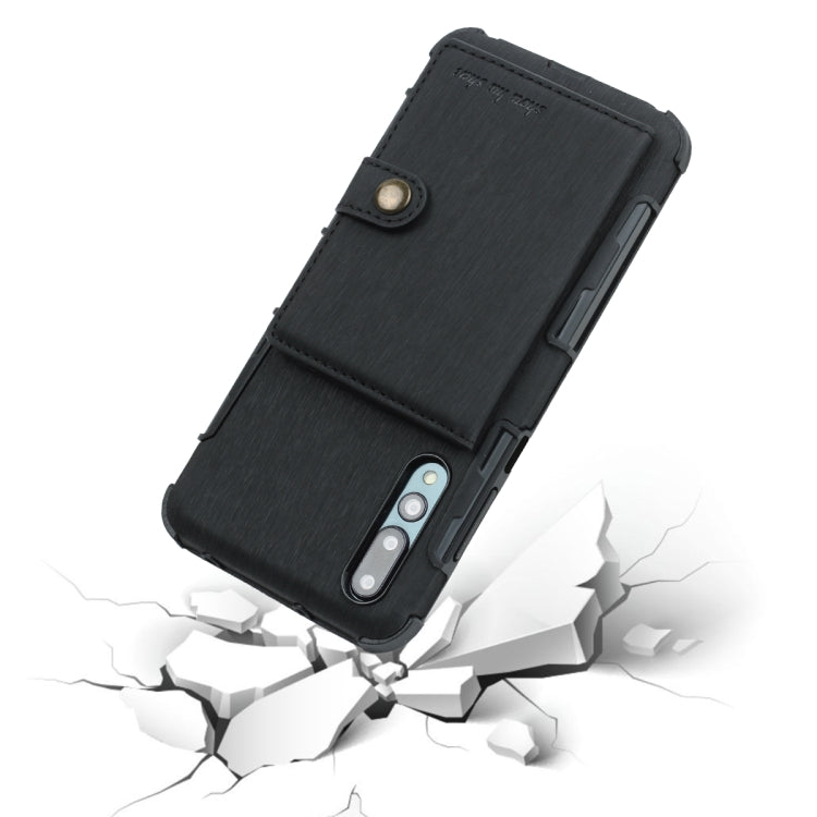 For Huawei P20 Pro Brushed Texture Shockproof PU + TPU Case, with Card Slots & Wallet & Photo Frame