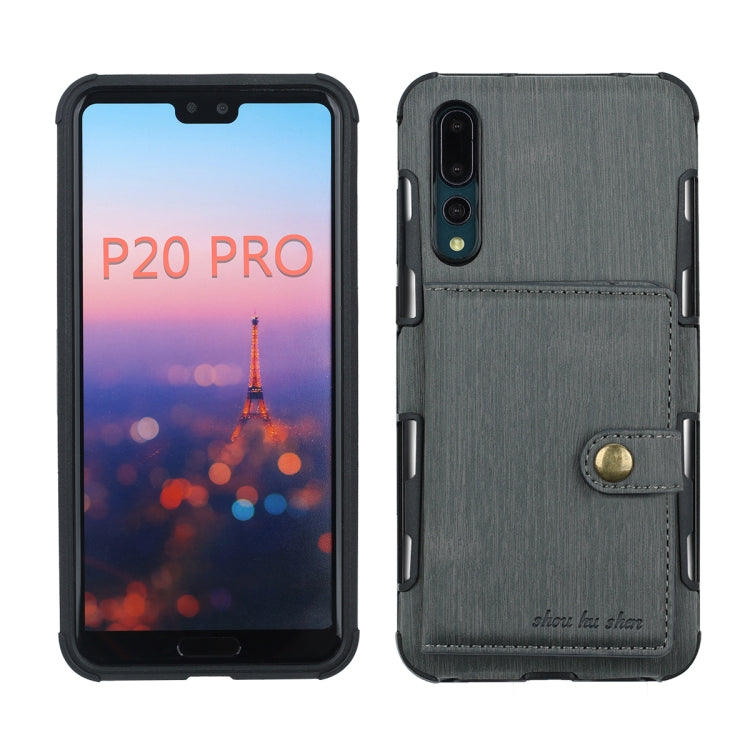 For Huawei P20 Pro Brushed Texture Shockproof PU + TPU Case, with Card Slots & Wallet & Photo Frame