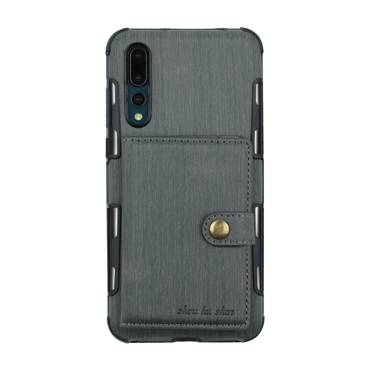 For Huawei P20 Pro Brushed Texture Shockproof PU + TPU Case, with Card Slots & Wallet & Photo Frame