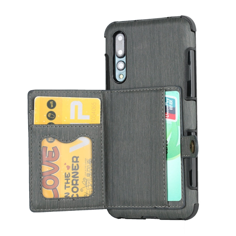 For Huawei P20 Pro Brushed Texture Shockproof PU + TPU Case, with Card Slots & Wallet & Photo Frame