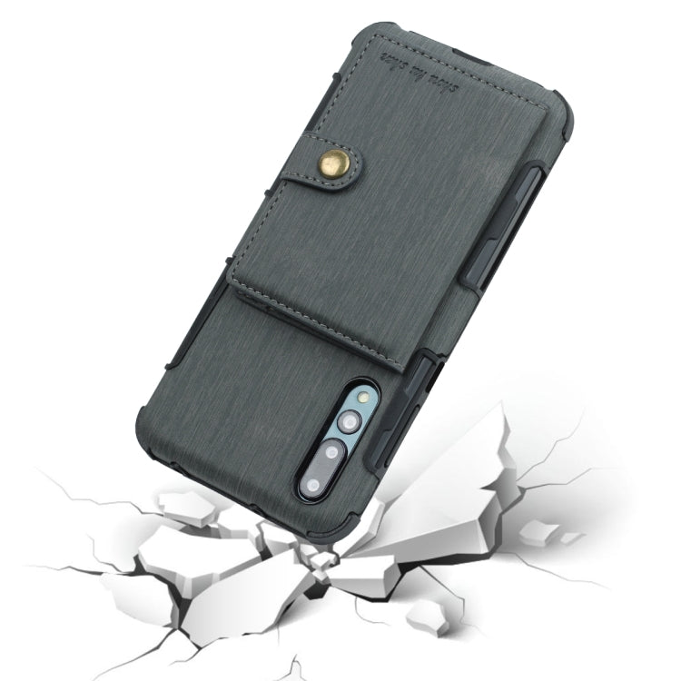 For Huawei P20 Pro Brushed Texture Shockproof PU + TPU Case, with Card Slots & Wallet & Photo Frame