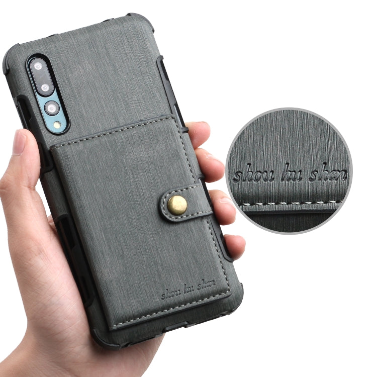 For Huawei P20 Pro Brushed Texture Shockproof PU + TPU Case, with Card Slots & Wallet & Photo Frame