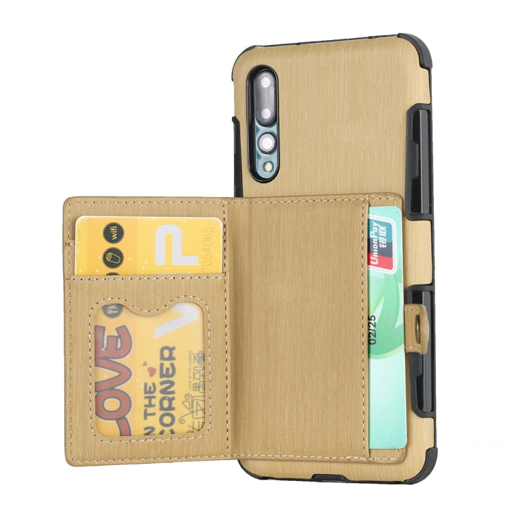 For Huawei P20 Pro Brushed Texture Shockproof PU + TPU Case, with Card Slots & Wallet & Photo Frame
