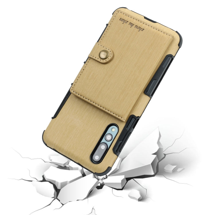 For Huawei P20 Pro Brushed Texture Shockproof PU + TPU Case, with Card Slots & Wallet & Photo Frame