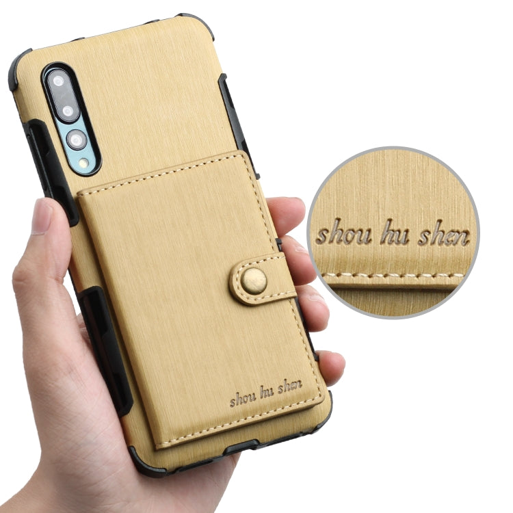 For Huawei P20 Pro Brushed Texture Shockproof PU + TPU Case, with Card Slots & Wallet & Photo Frame