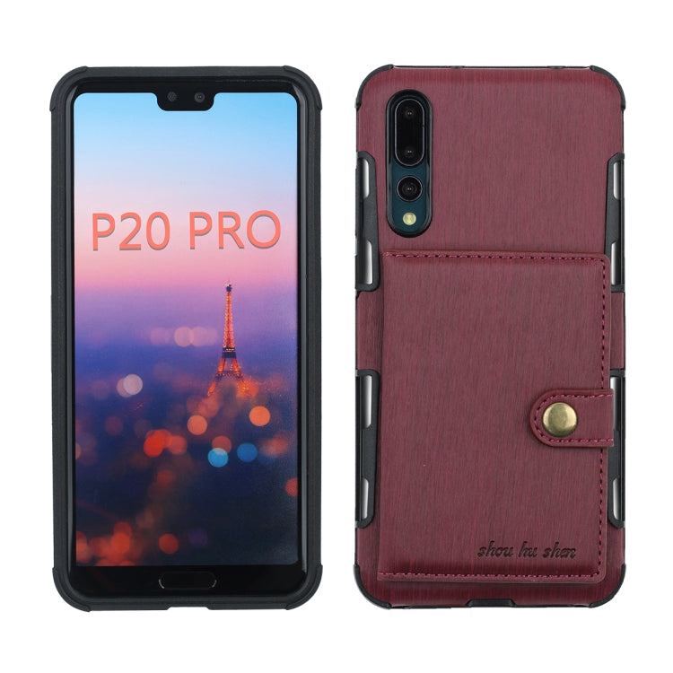 For Huawei P20 Pro Brushed Texture Shockproof PU + TPU Case, with Card Slots & Wallet & Photo Frame
