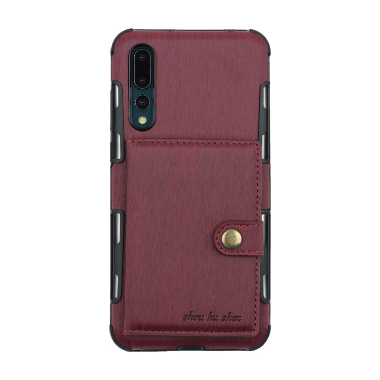 For Huawei P20 Pro Brushed Texture Shockproof PU + TPU Case, with Card Slots & Wallet & Photo Frame