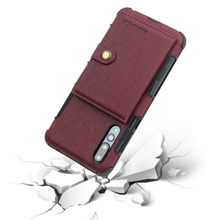 For Huawei P20 Pro Brushed Texture Shockproof PU + TPU Case, with Card Slots & Wallet & Photo Frame