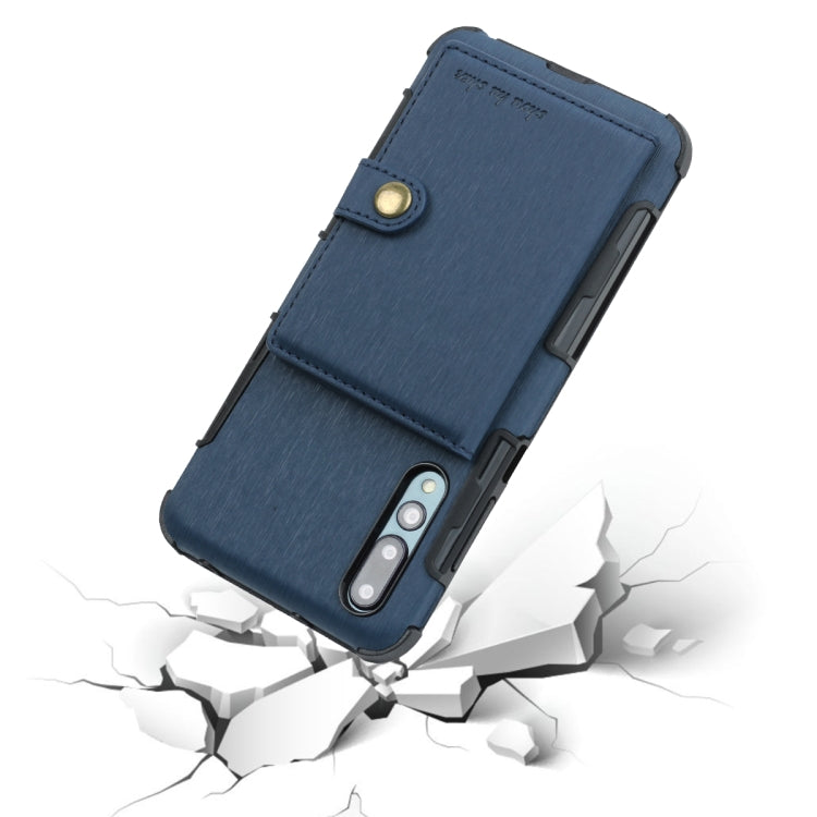 For Huawei P20 Pro Brushed Texture Shockproof PU + TPU Case, with Card Slots & Wallet & Photo Frame