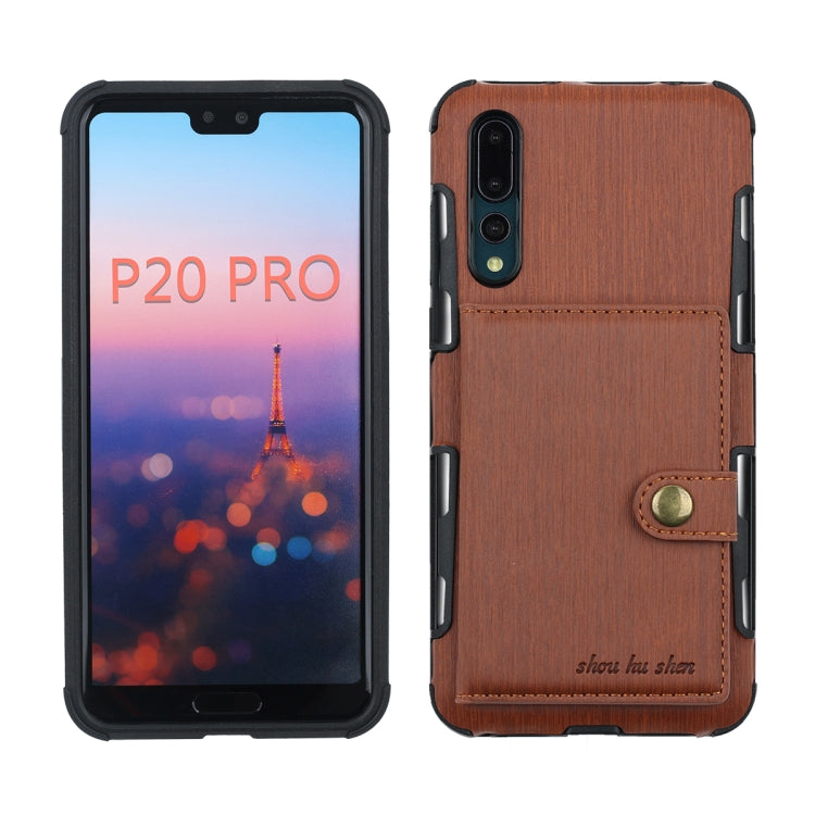 For Huawei P20 Pro Brushed Texture Shockproof PU + TPU Case, with Card Slots & Wallet & Photo Frame