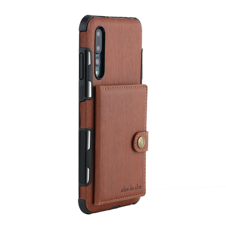 For Huawei P20 Pro Brushed Texture Shockproof PU + TPU Case, with Card Slots & Wallet & Photo Frame