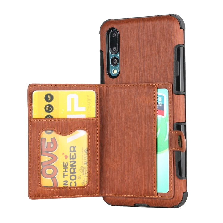 For Huawei P20 Pro Brushed Texture Shockproof PU + TPU Case, with Card Slots & Wallet & Photo Frame