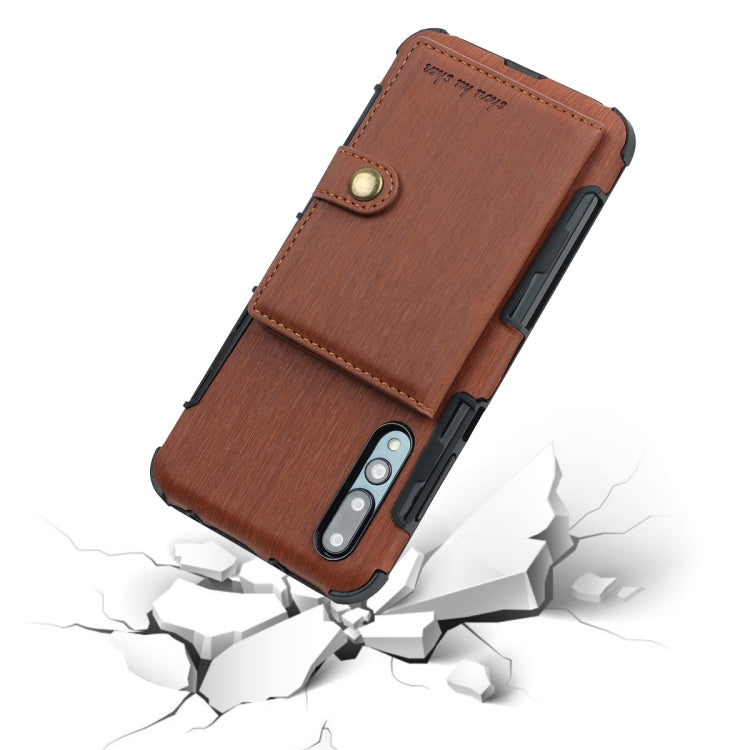 For Huawei P20 Pro Brushed Texture Shockproof PU + TPU Case, with Card Slots & Wallet & Photo Frame