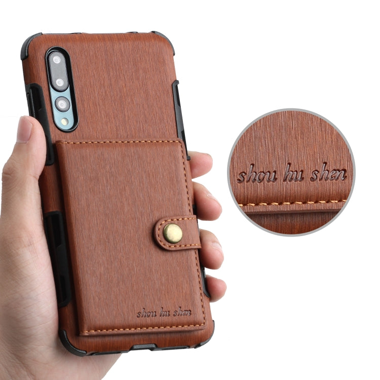 For Huawei P20 Pro Brushed Texture Shockproof PU + TPU Case, with Card Slots & Wallet & Photo Frame