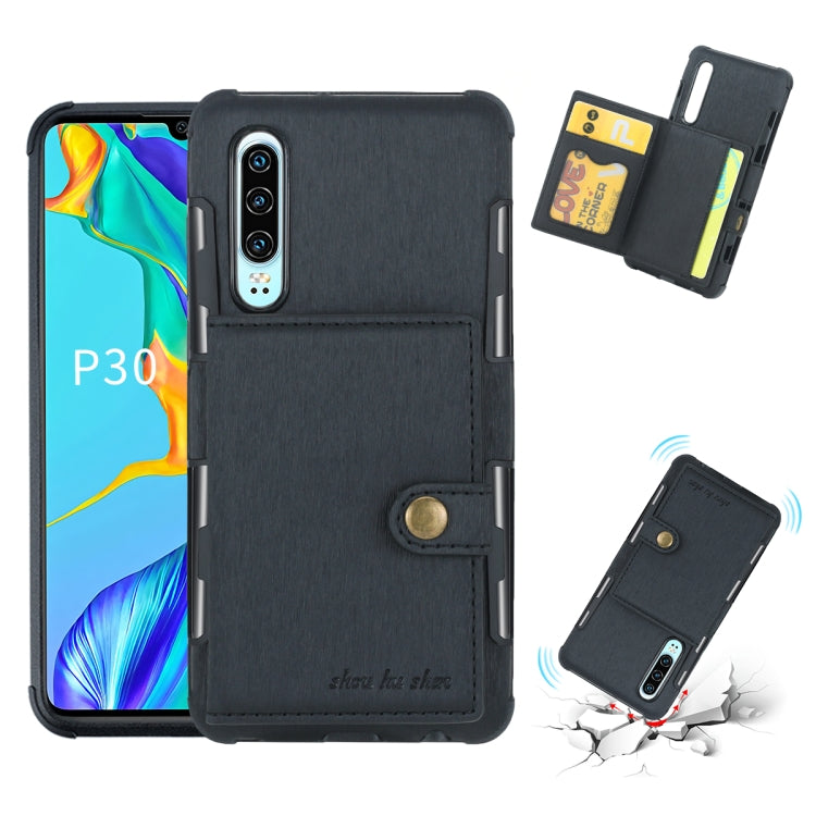 For Huawei P30 Brushed Texture Shockproof PU + TPU Case, with Card Slots & Wallet & Photo Frame