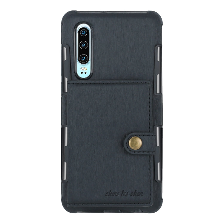 For Huawei P30 Brushed Texture Shockproof PU + TPU Case, with Card Slots & Wallet & Photo Frame