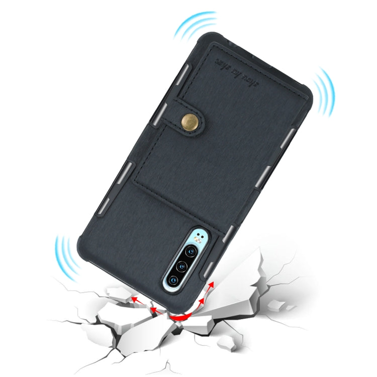 For Huawei P30 Brushed Texture Shockproof PU + TPU Case, with Card Slots & Wallet & Photo Frame