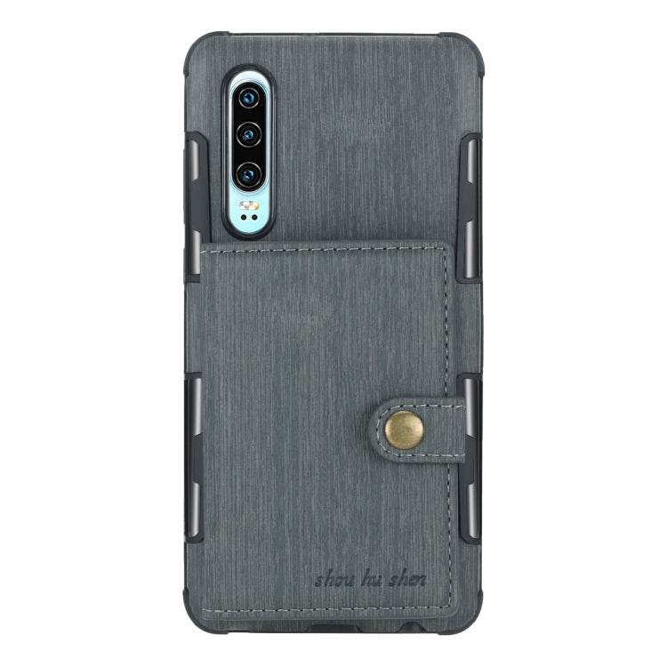 For Huawei P30 Brushed Texture Shockproof PU + TPU Case, with Card Slots & Wallet & Photo Frame