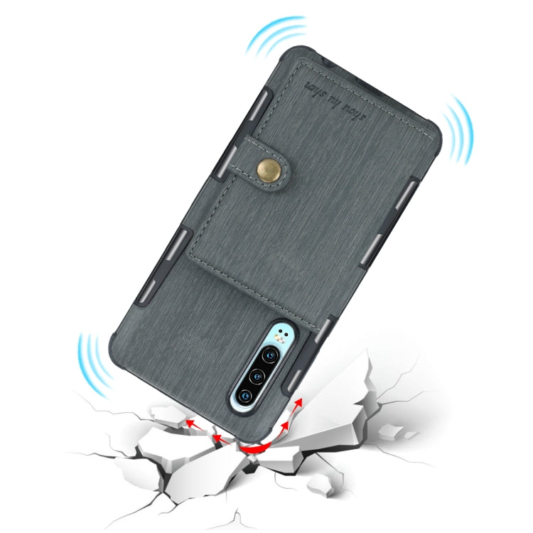 For Huawei P30 Brushed Texture Shockproof PU + TPU Case, with Card Slots & Wallet & Photo Frame