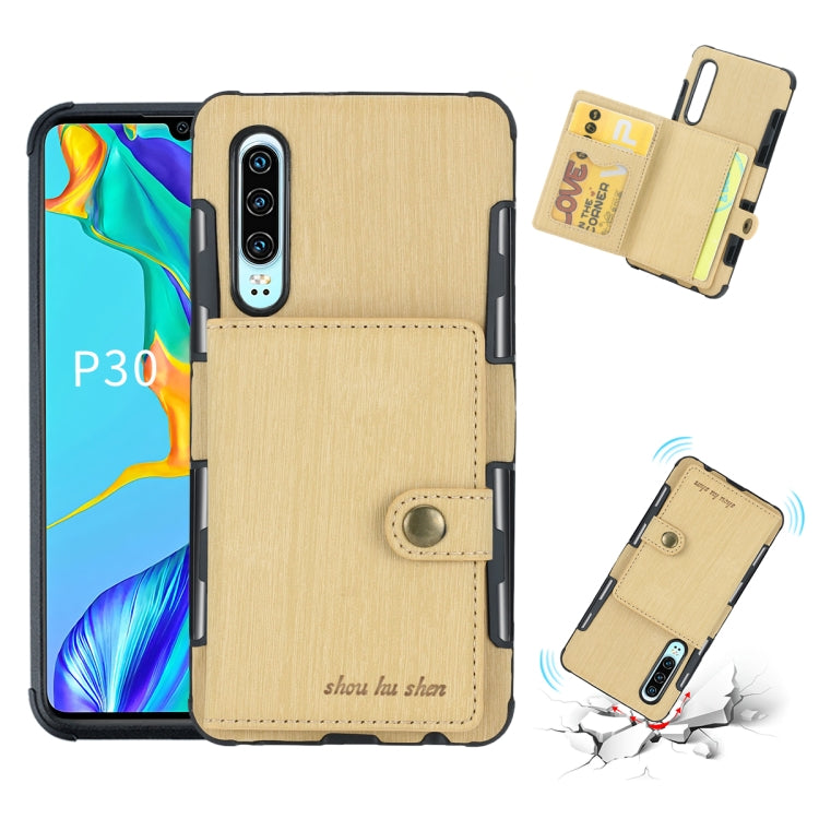 For Huawei P30 Brushed Texture Shockproof PU + TPU Case, with Card Slots & Wallet & Photo Frame