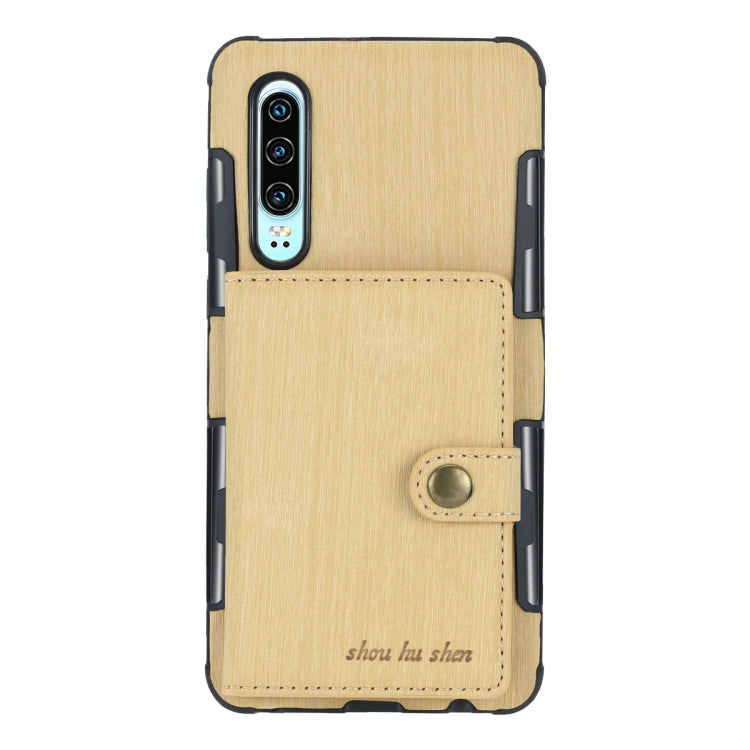 For Huawei P30 Brushed Texture Shockproof PU + TPU Case, with Card Slots & Wallet & Photo Frame