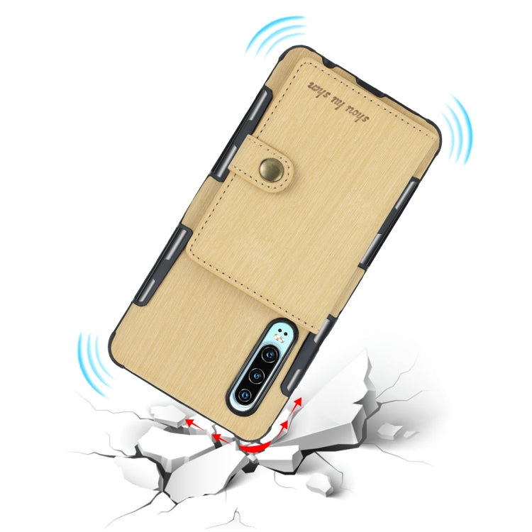 For Huawei P30 Brushed Texture Shockproof PU + TPU Case, with Card Slots & Wallet & Photo Frame