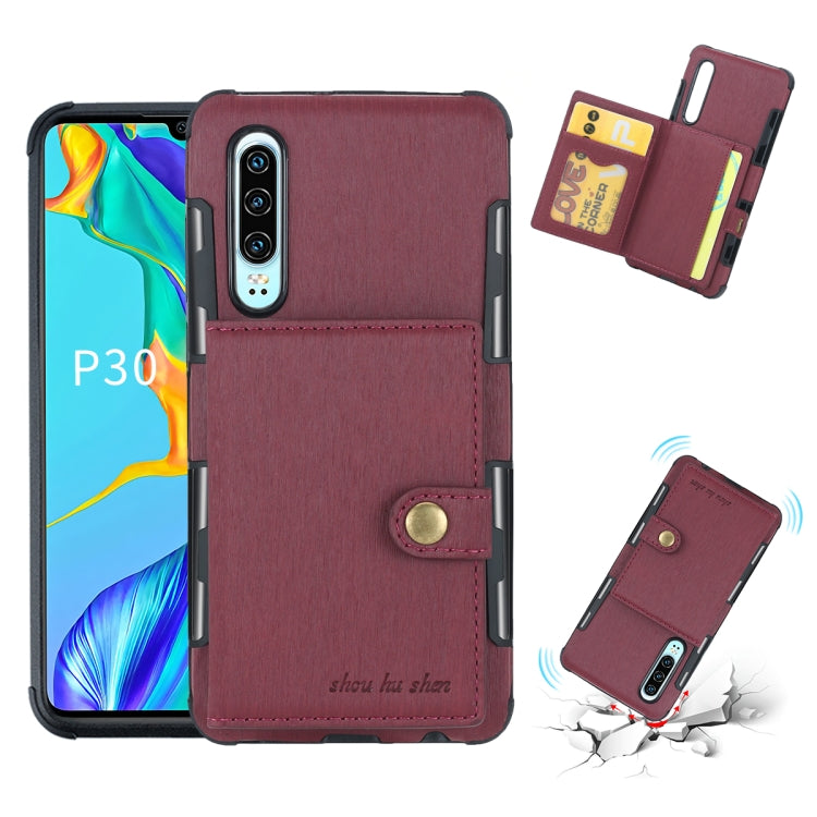 For Huawei P30 Brushed Texture Shockproof PU + TPU Case, with Card Slots & Wallet & Photo Frame