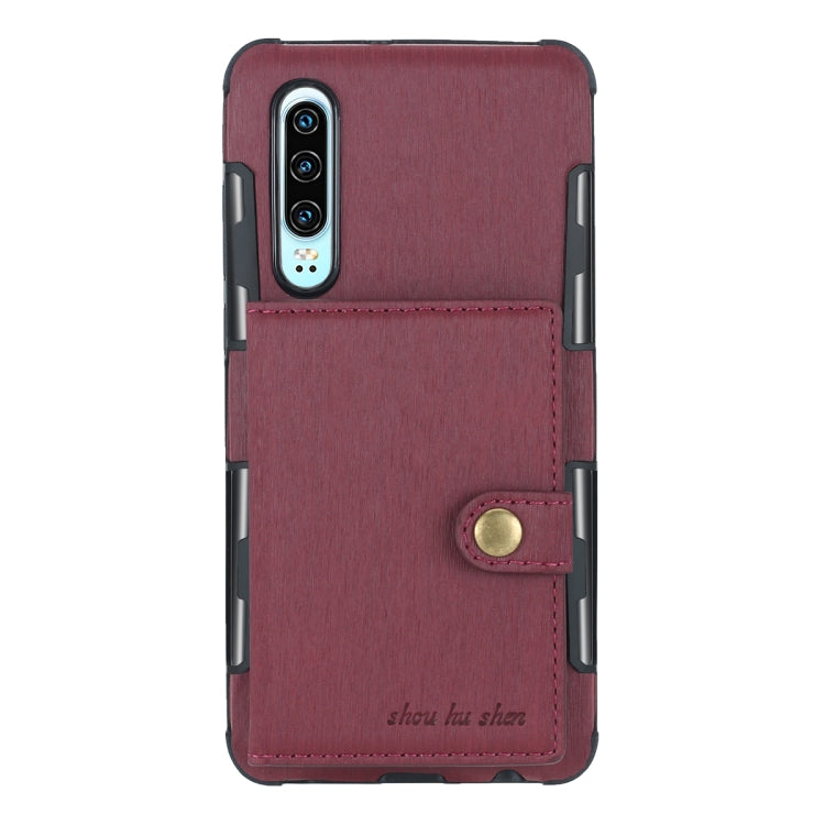 For Huawei P30 Brushed Texture Shockproof PU + TPU Case, with Card Slots & Wallet & Photo Frame