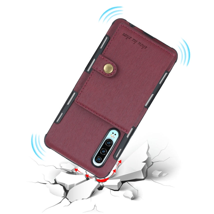 For Huawei P30 Brushed Texture Shockproof PU + TPU Case, with Card Slots & Wallet & Photo Frame