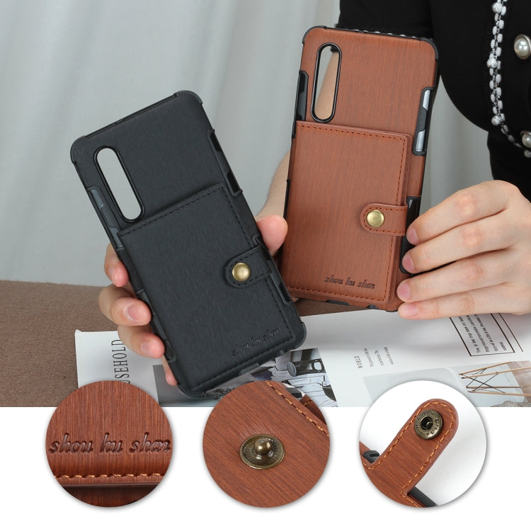 For Huawei P30 Brushed Texture Shockproof PU + TPU Case, with Card Slots & Wallet & Photo Frame