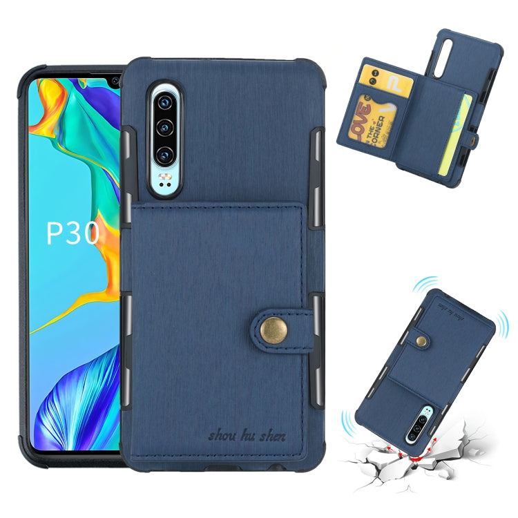 For Huawei P30 Brushed Texture Shockproof PU + TPU Case, with Card Slots & Wallet & Photo Frame