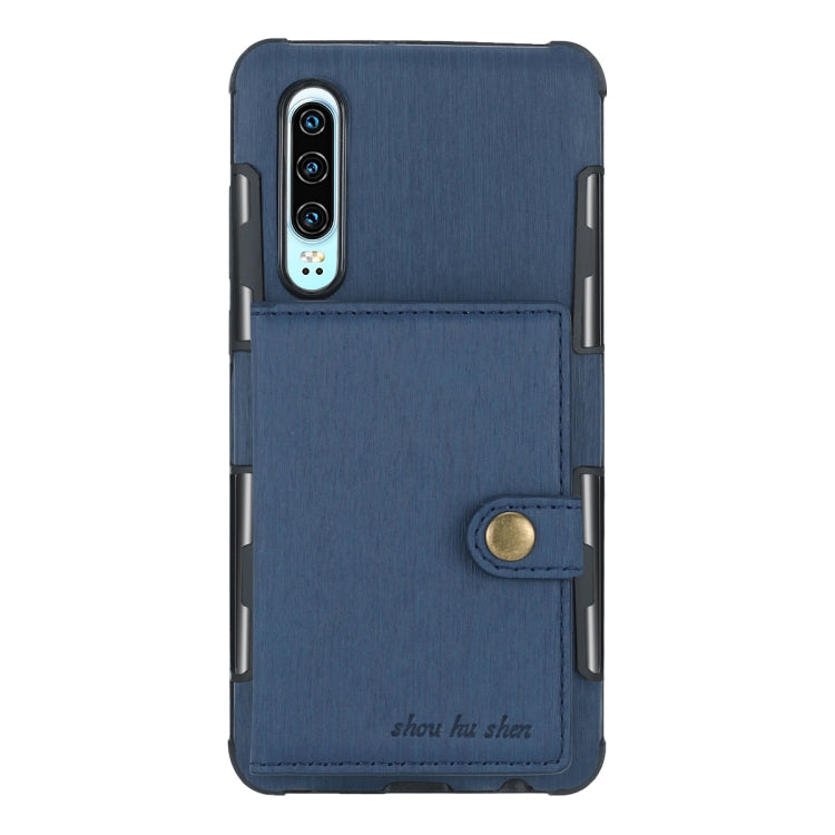 For Huawei P30 Brushed Texture Shockproof PU + TPU Case, with Card Slots & Wallet & Photo Frame