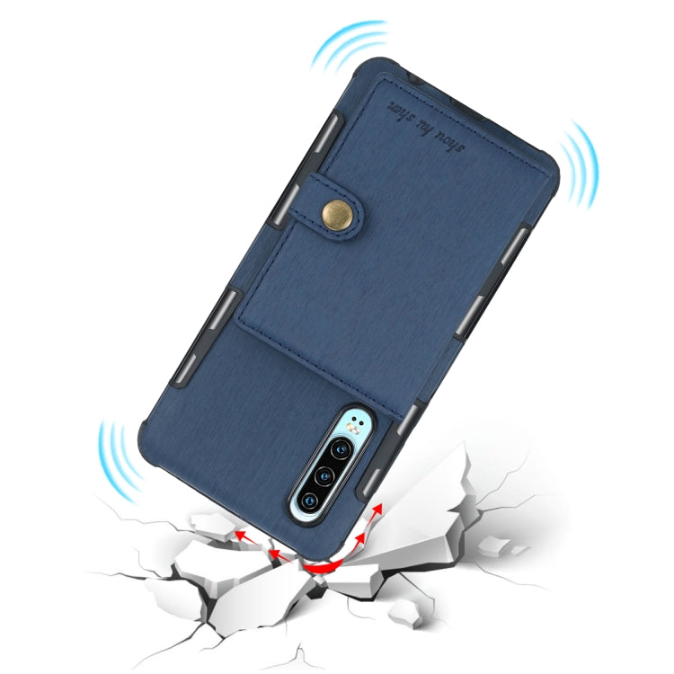For Huawei P30 Brushed Texture Shockproof PU + TPU Case, with Card Slots & Wallet & Photo Frame