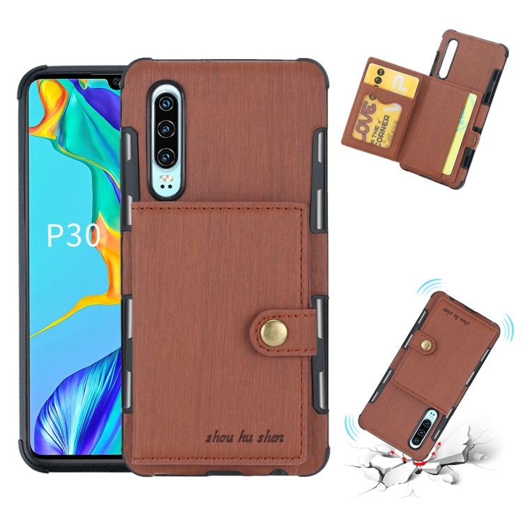 For Huawei P30 Brushed Texture Shockproof PU + TPU Case, with Card Slots & Wallet & Photo Frame