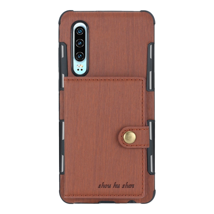For Huawei P30 Brushed Texture Shockproof PU + TPU Case, with Card Slots & Wallet & Photo Frame