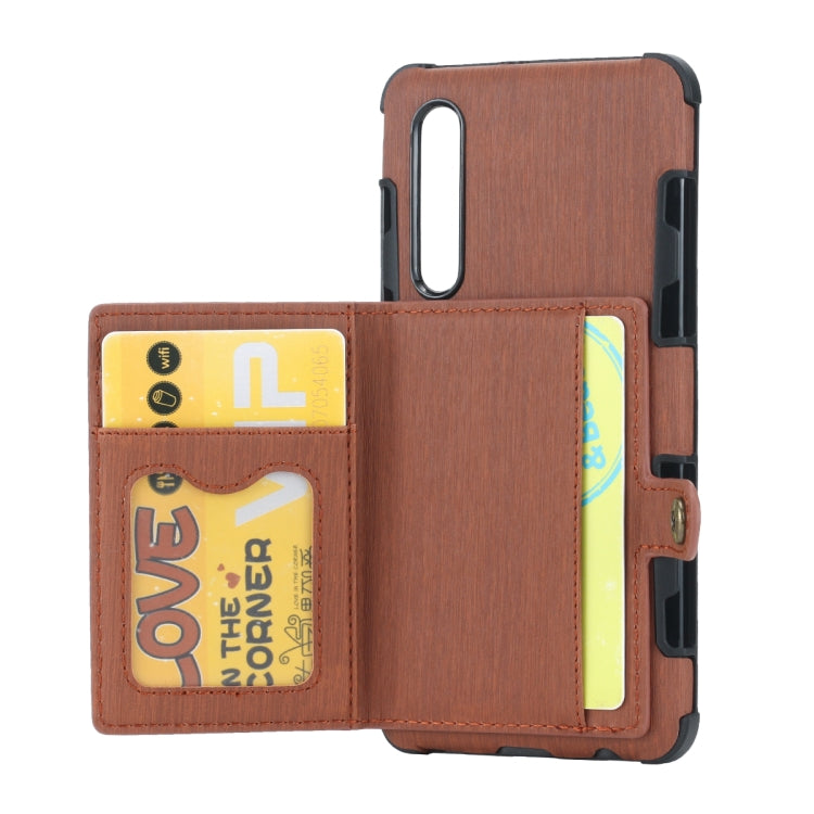 For Huawei P30 Brushed Texture Shockproof PU + TPU Case, with Card Slots & Wallet & Photo Frame