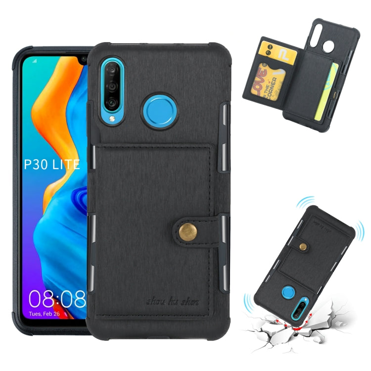 For Huawei P30 Lite Brushed Texture Shockproof PU + TPU Case, with Card Slots & Wallet & Photo Frame