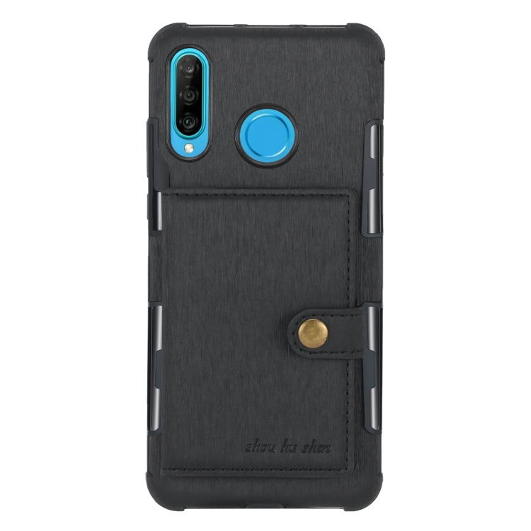 For Huawei P30 Lite Brushed Texture Shockproof PU + TPU Case, with Card Slots & Wallet & Photo Frame