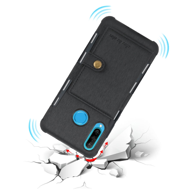 For Huawei P30 Lite Brushed Texture Shockproof PU + TPU Case, with Card Slots & Wallet & Photo Frame