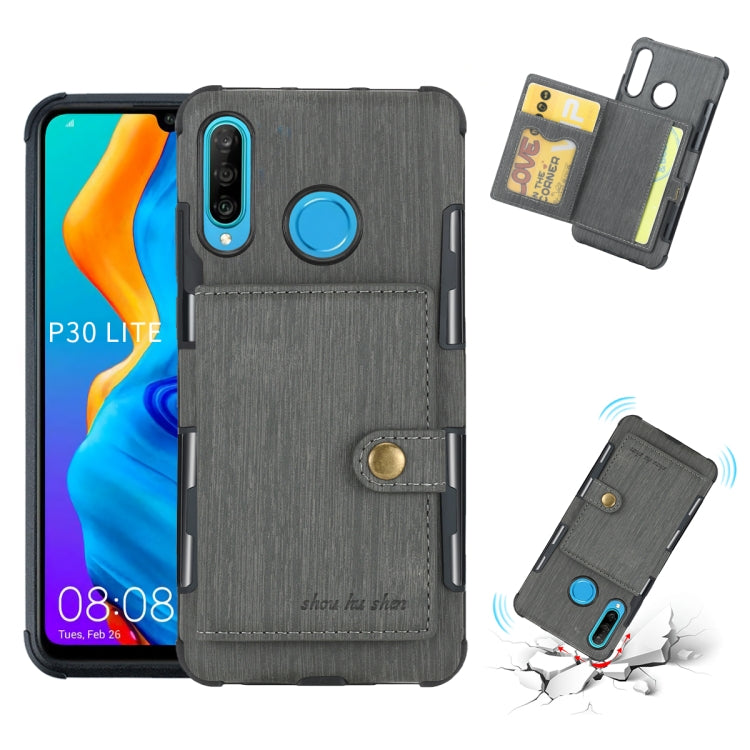For Huawei P30 Lite Brushed Texture Shockproof PU + TPU Case, with Card Slots & Wallet & Photo Frame