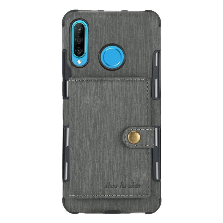 For Huawei P30 Lite Brushed Texture Shockproof PU + TPU Case, with Card Slots & Wallet & Photo Frame