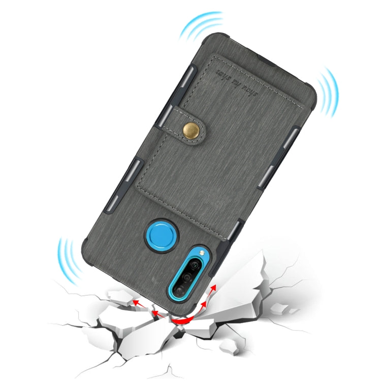 For Huawei P30 Lite Brushed Texture Shockproof PU + TPU Case, with Card Slots & Wallet & Photo Frame