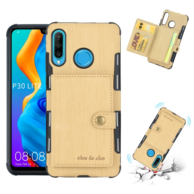For Huawei P30 Lite Brushed Texture Shockproof PU + TPU Case, with Card Slots & Wallet & Photo Frame