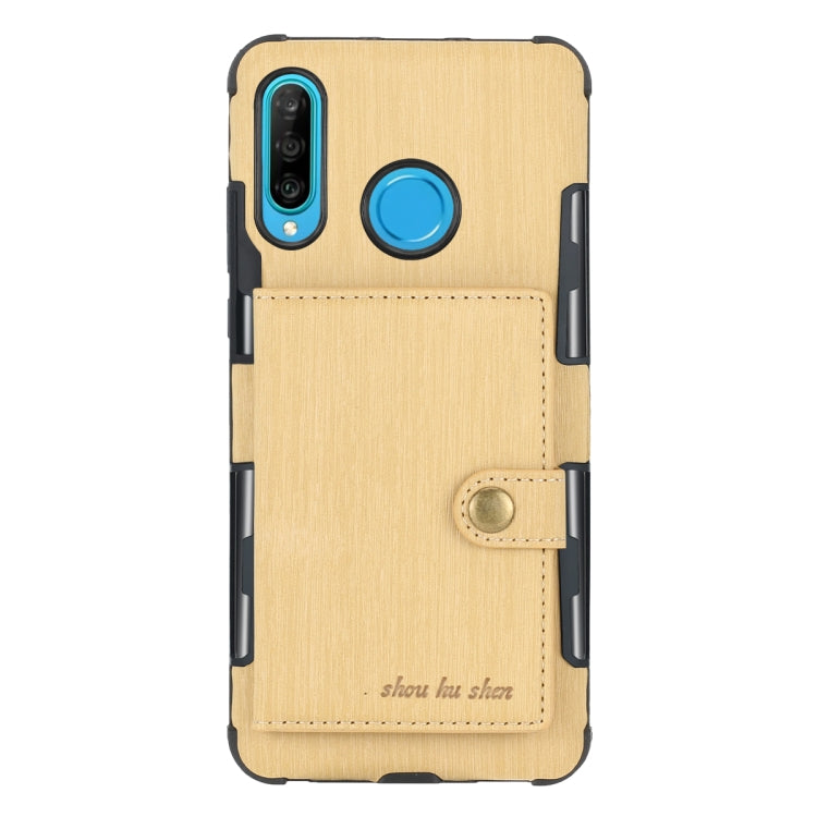 For Huawei P30 Lite Brushed Texture Shockproof PU + TPU Case, with Card Slots & Wallet & Photo Frame
