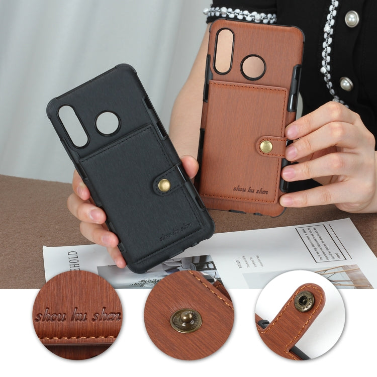 For Huawei P30 Lite Brushed Texture Shockproof PU + TPU Case, with Card Slots & Wallet & Photo Frame
