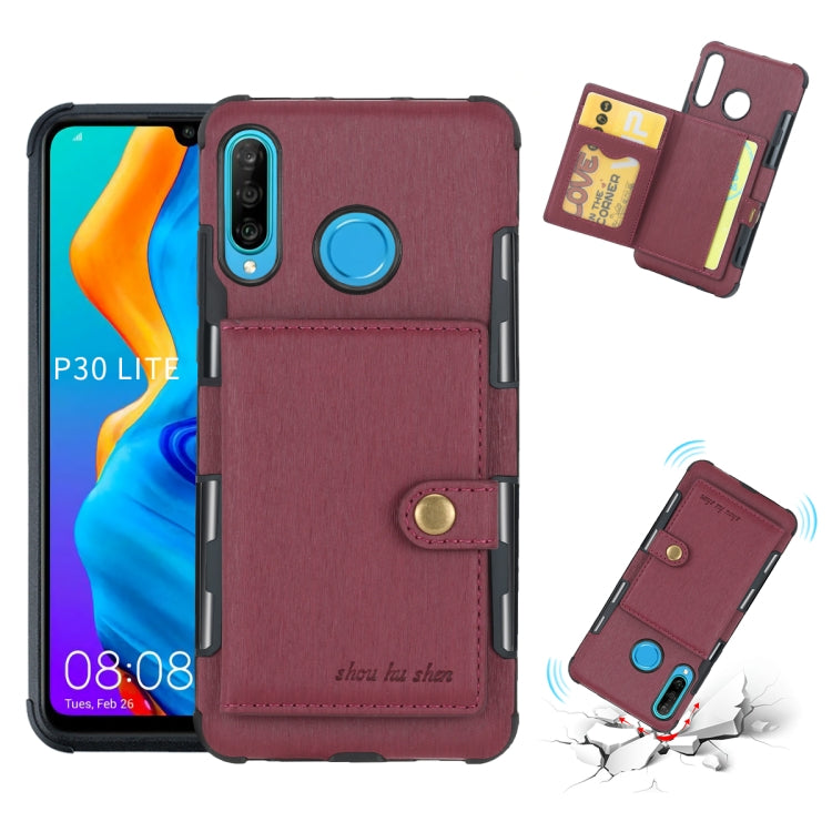 For Huawei P30 Lite Brushed Texture Shockproof PU + TPU Case, with Card Slots & Wallet & Photo Frame