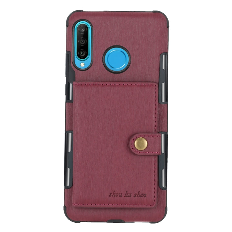 For Huawei P30 Lite Brushed Texture Shockproof PU + TPU Case, with Card Slots & Wallet & Photo Frame