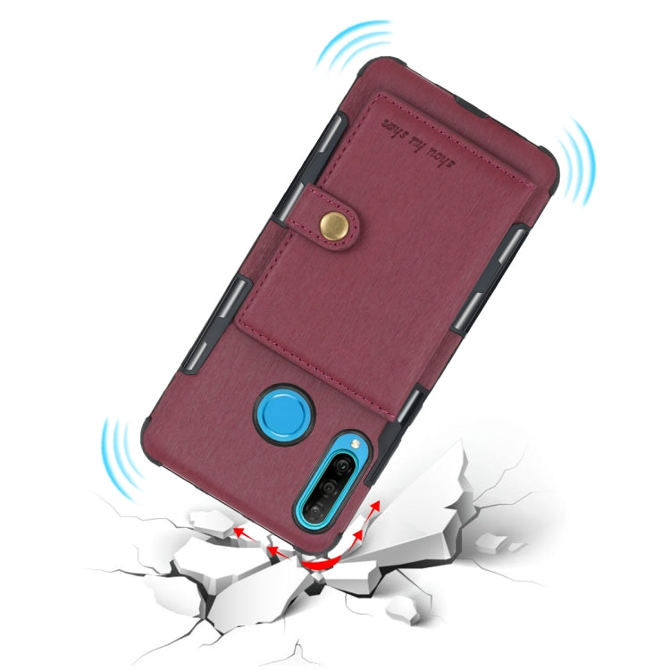For Huawei P30 Lite Brushed Texture Shockproof PU + TPU Case, with Card Slots & Wallet & Photo Frame