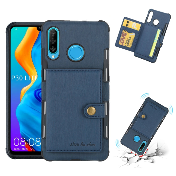 For Huawei P30 Lite Brushed Texture Shockproof PU + TPU Case, with Card Slots & Wallet & Photo Frame